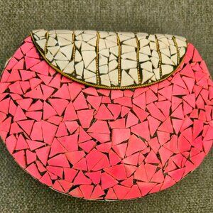 RAMLA HANDMADE MOSAIC HAND BAG- PINK/WHITE